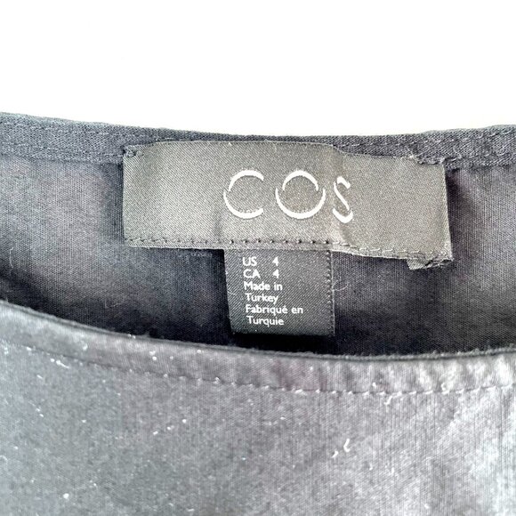 COS Dress Womens US 4 Black Cotton Short Sleeve Shift Bow Draped - Picture 2 of 10